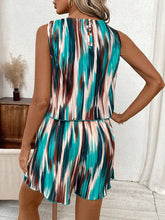 Pleated Sleeveless Printed Round Neck Top And Shorts Set